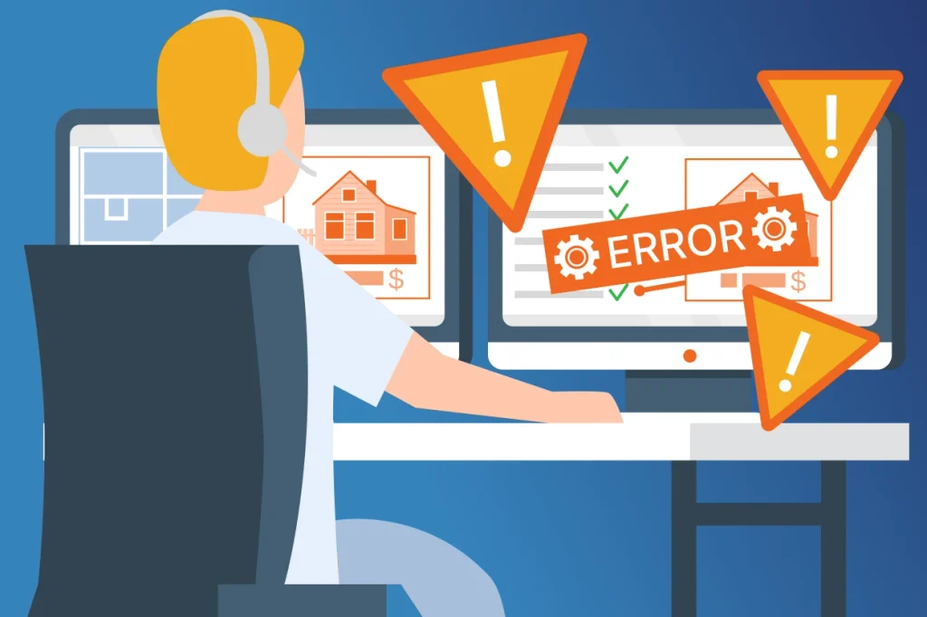 a visual showing a real estate lead list with multiple refresh icons across and error flags